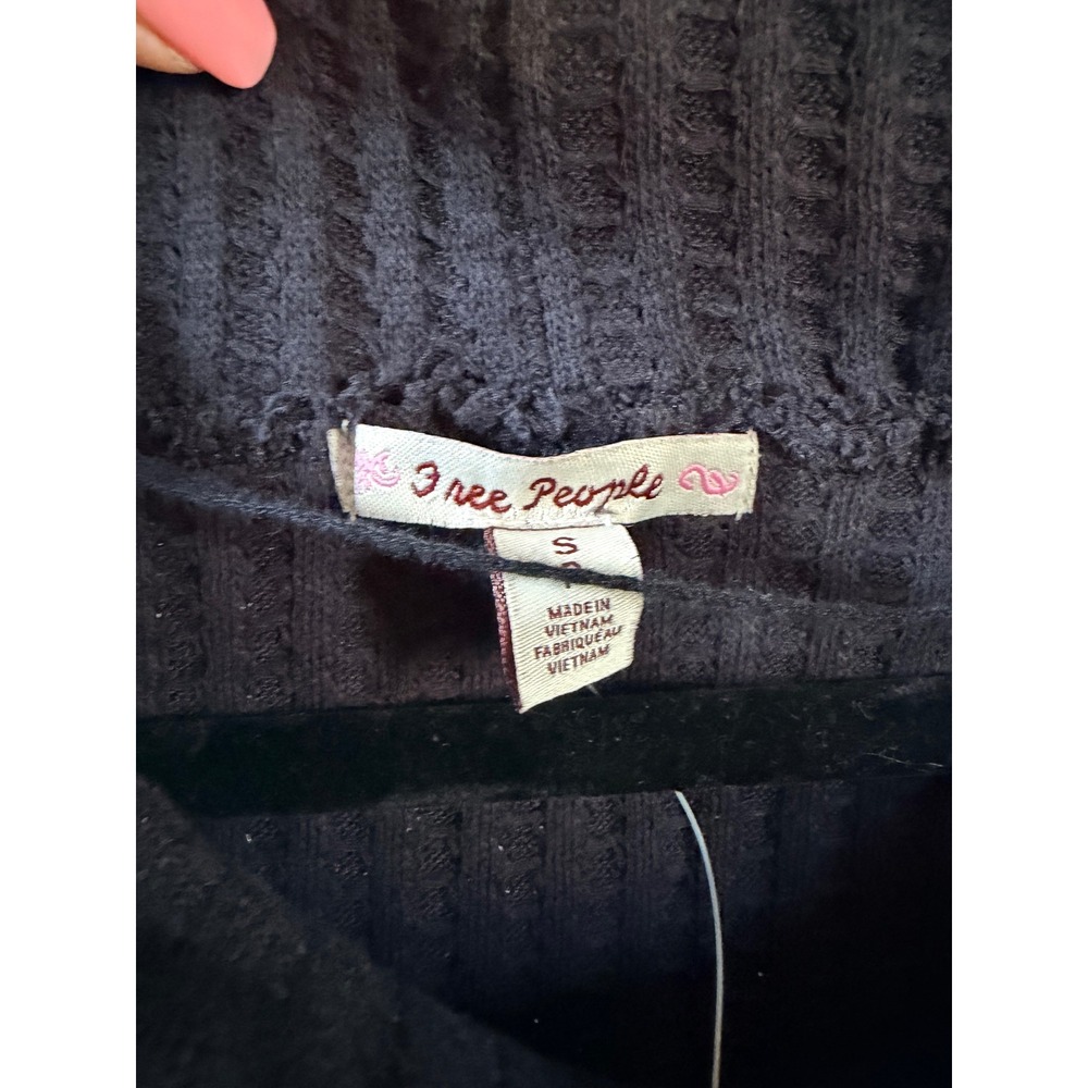 Free People charcoal Waffle Knit Cowl Neck Thermal Split Back - Picture 3 of 7